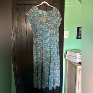 Natural Life Teal Maxi Dress with Pink and Green Floral Design